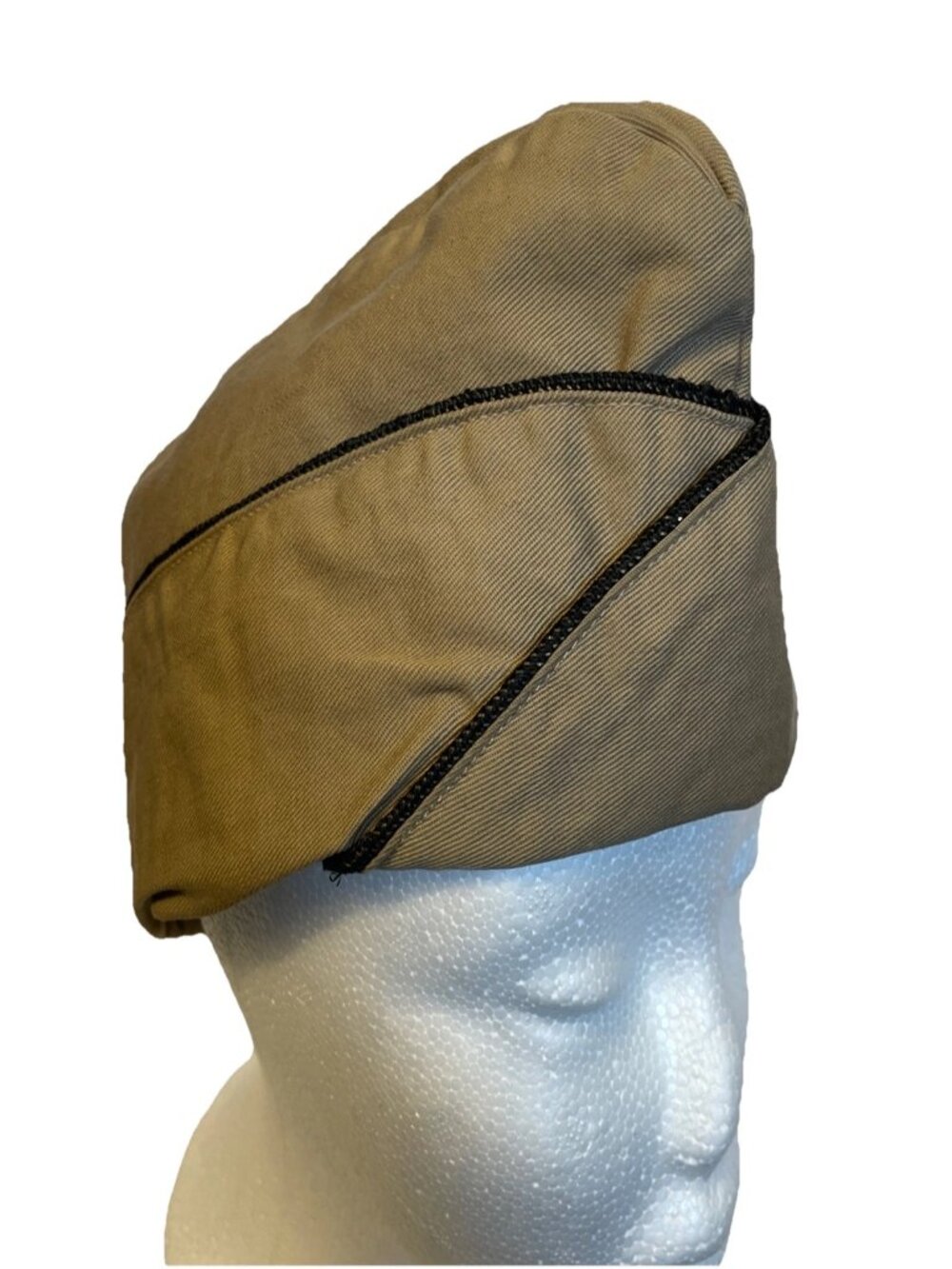 WWII US Army Khaki Officer Garrison Cap Hat Tailored by Lewis VTG Militaria